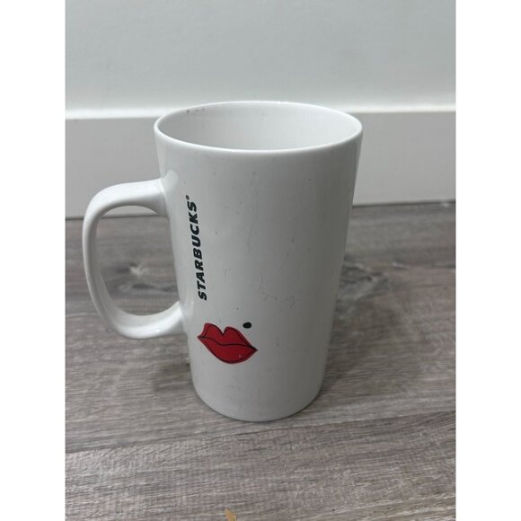 Starbucks Monocle Mustache Man Ceramic Cartoon Lips Print Mug Cup Handle 16oz - Picture 1 of 7